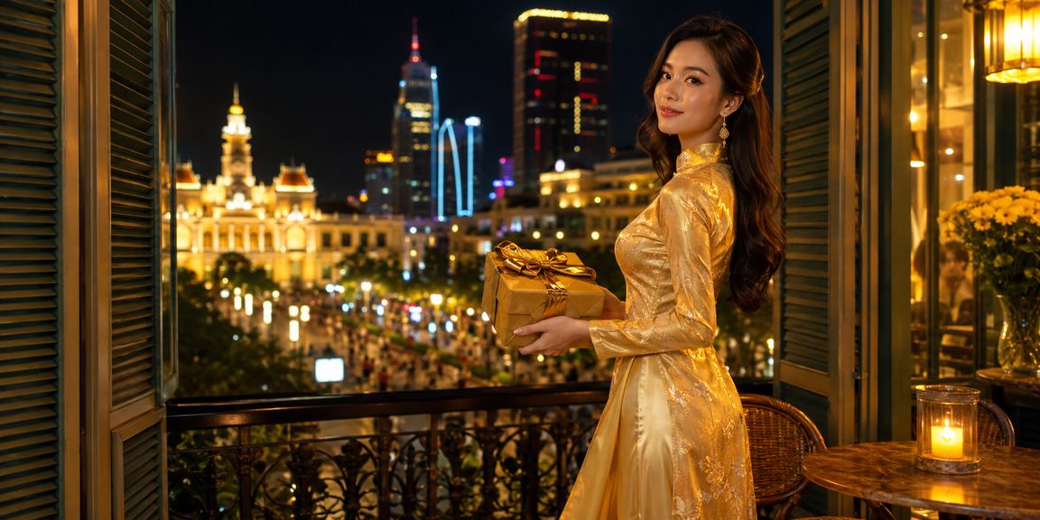 Người dùng tại TP. Hồ Chí Minh trải nghiệm slot game trên điện thoại với trang phục áo dài truyền thống